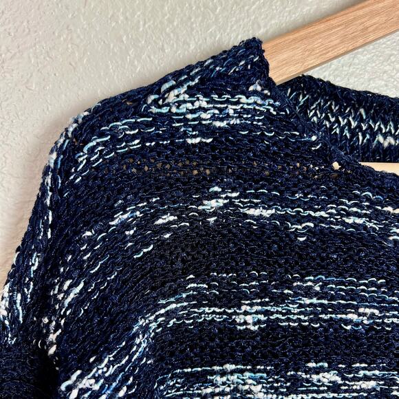 Talbots Blue Striped Open Knit Boatneck Sweater Beach Coastal Size Medium Petite - Picture 5 of 7